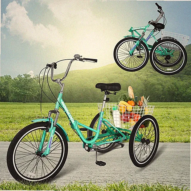 20/24/26" Foldable Adult Tricycle 7Speed 3-Wheel Folding Trike w/shipping Basket