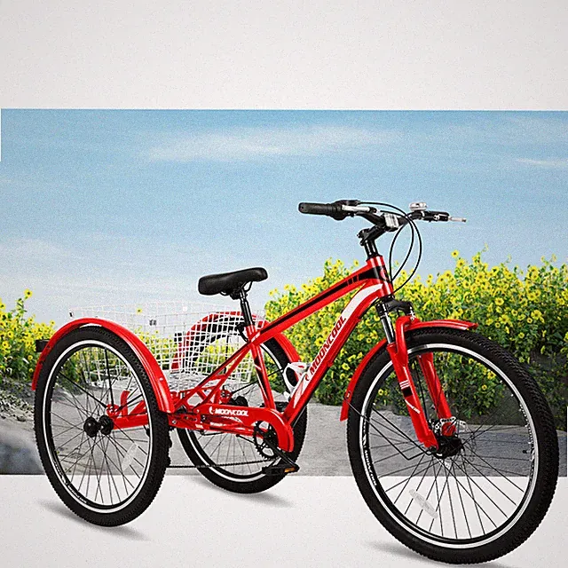 24/26"/27.5" Adult Mountain Tricycle, 7 Speed Cruiser Trike with Shopping Basket
