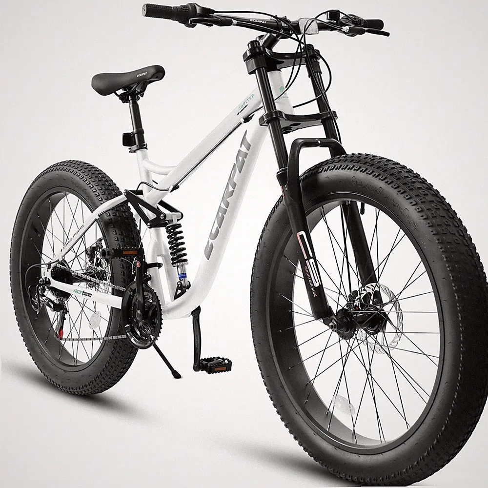 26 Inch Fat Tire Mountain Bike Shimano 21 Speed Bicycle Dual Disc Brake, White
