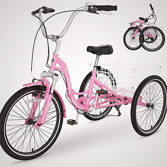 EOYOBIKE 26" Folding Tricycle Adult 3-Wheel 7-Speed Trike Bicycle Bike w/Basket