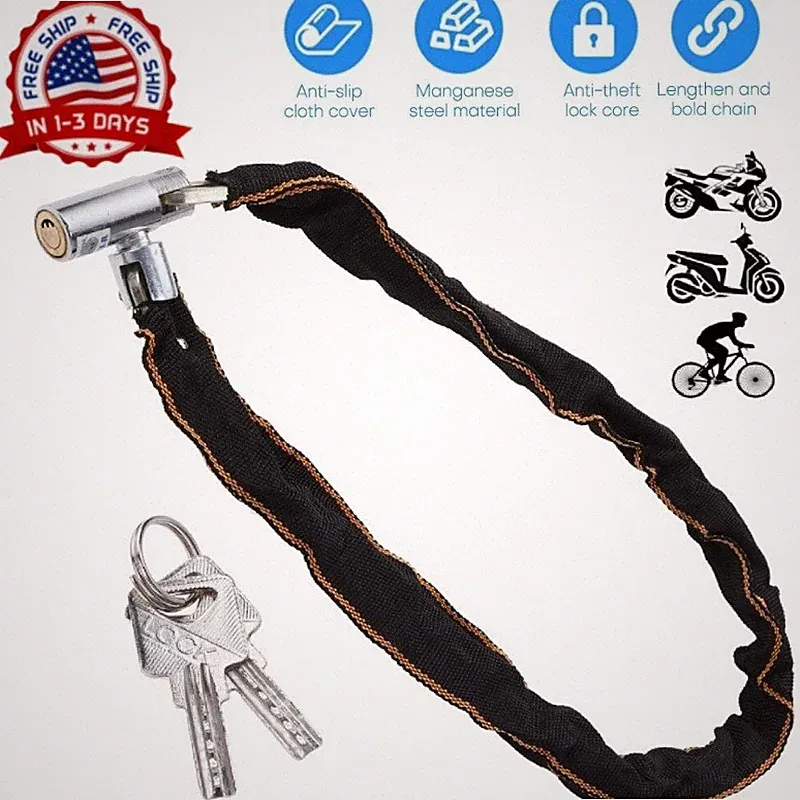 Heavy Duty Motorcycle Bike Bicycle Chain Lock Anti-theft Padlock Security W/ Key