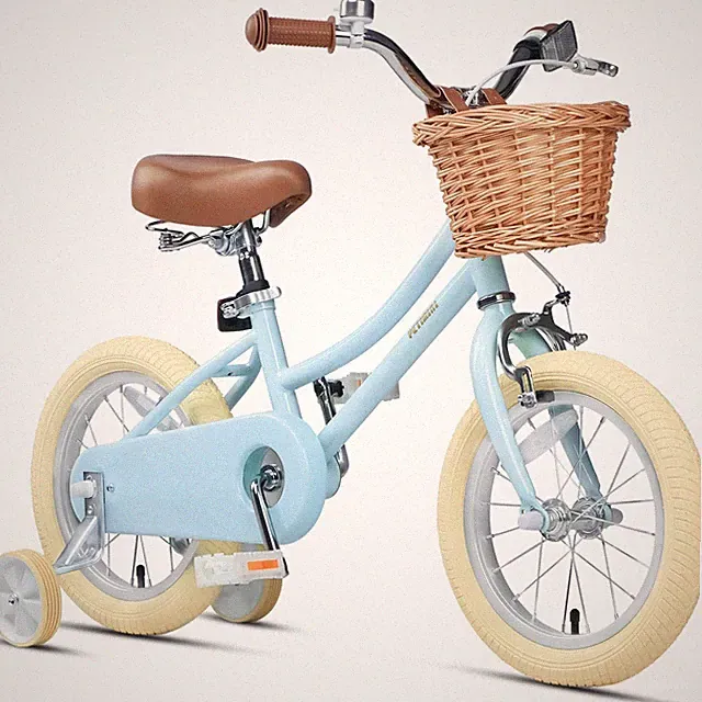 Kids Bike 14 Inch with Training Wheels Basket Bell Blue Petimini Little Years