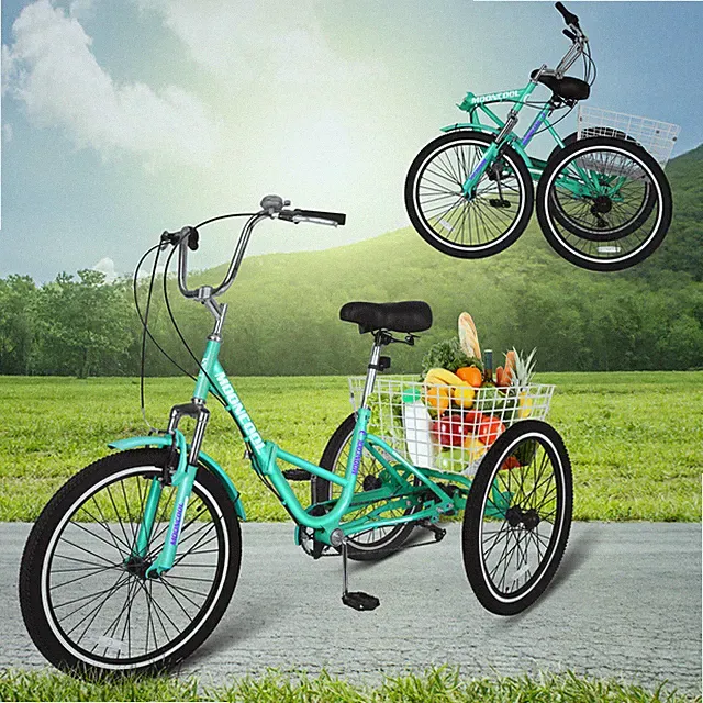 MOONCOOL Foldable Adult Tricycle 20inch 7 Speed 3-Wheels Folding Trike Bike