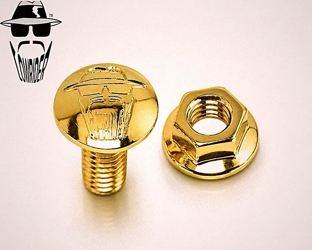 ORIGINAL LOWRIDER Head Branded Mirror Chrome/Gold Springer Fork Top Bolt/Nut.