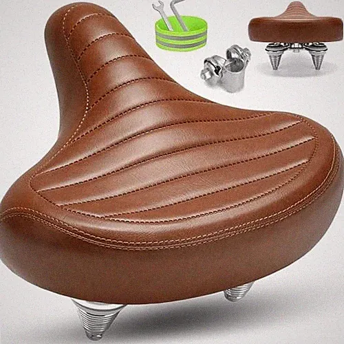 Wide Bike Seat for Men Women Comfort, Large Soft C1 Brown Steel Gyro Spring
